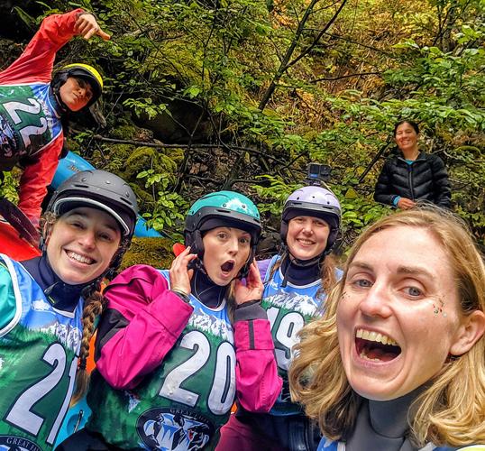 Vivianna Hernandez, Jesse Barnes, Michaela Phelan, Olivia Linney and Kallie Kurtz are all smiles before the race. (Left to Right)