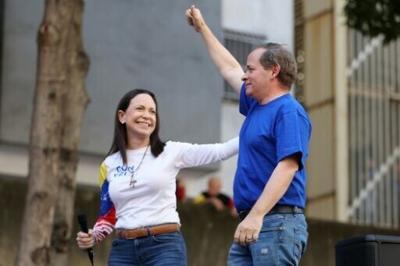 Juan Pablo Guanipa (R), who is close to Venezuelan opposition leader Maria Corina Machado, has been released from prison