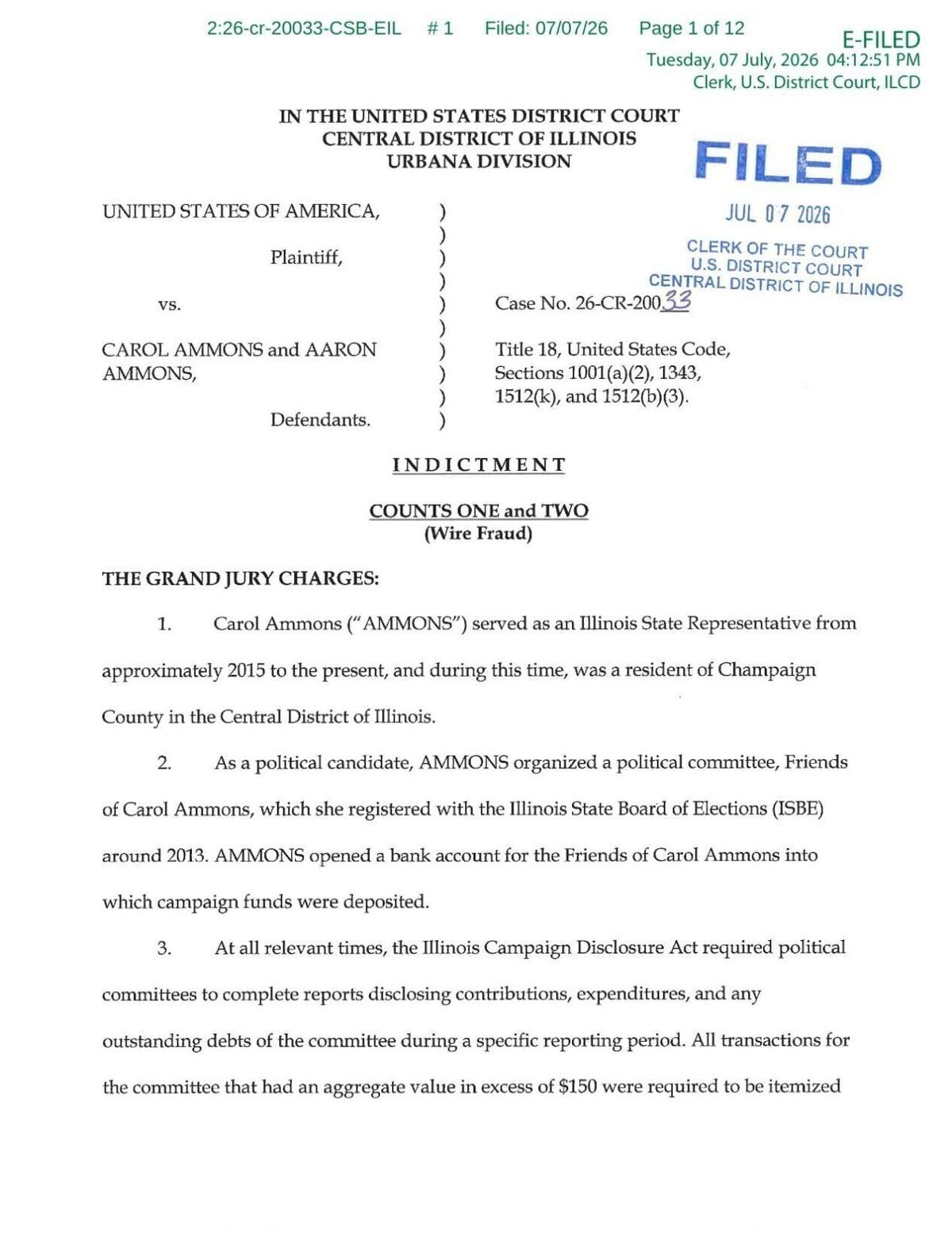 IL Rep. Carol Ammons federal indictment