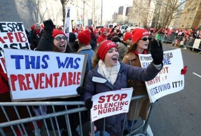 Nurses rallied outside Mount Sinai Hospital, one of the facilities affected by the strike in New York