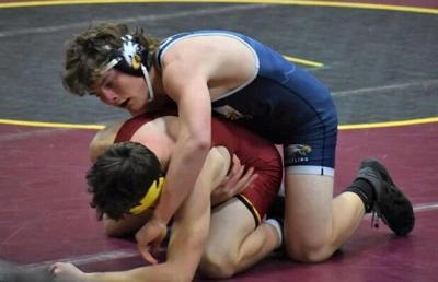 Isaac Marshall (157) wrestling last year   Stacy Hogan photo