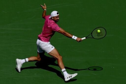 Bulgaria's Grigor Dimitrov on the way to a first-round victory over Terence Atmane of France at the Indian Wells ATP/WTA Masters 1000