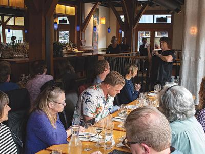 Parks and Rec board president Nan Noteboom speaks to attendees at the "Big Night" event and dinner at Celilo Restaurant on April 7. 	Noah Noteboom photo