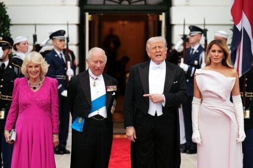 US President Donald Trump and First Lady Melania Trump greeted Britain's King Charles III and Queen Camilla ahead of the State Dinner