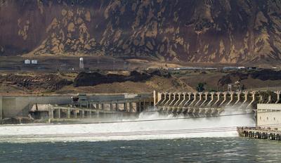 The john day dam on the columbia river near Rufus in eastern oregon.