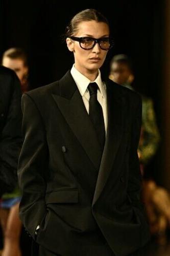 Model Bella Hadid at the Saint Laurent runway show in September