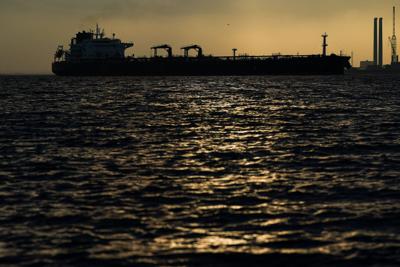 TEESSIDE, ENGLAND - MARCH 09: The ‘Tavistock Square’ crude oil tanker, leaves the ConocoPhillips oil terminal after loading on March 09, 2026 in Teesside, England. Global oil prices have risen to their highest levels since 2022 following an escalation o...