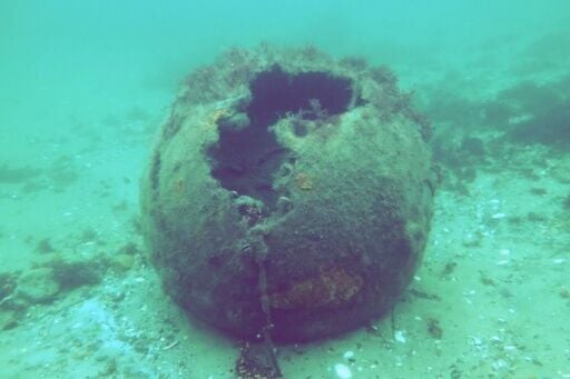 An open sea mine on the seafloor of the Baltic Sea, seen in an image from the GEOMAR oceanographic research centre