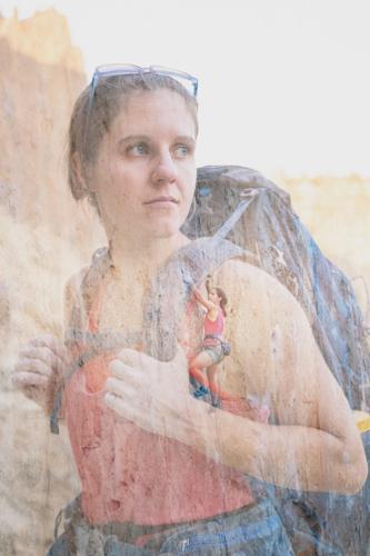 Care Bilo, climber and ultramarathoner. Double-exposure photograph by Ben Kitching.