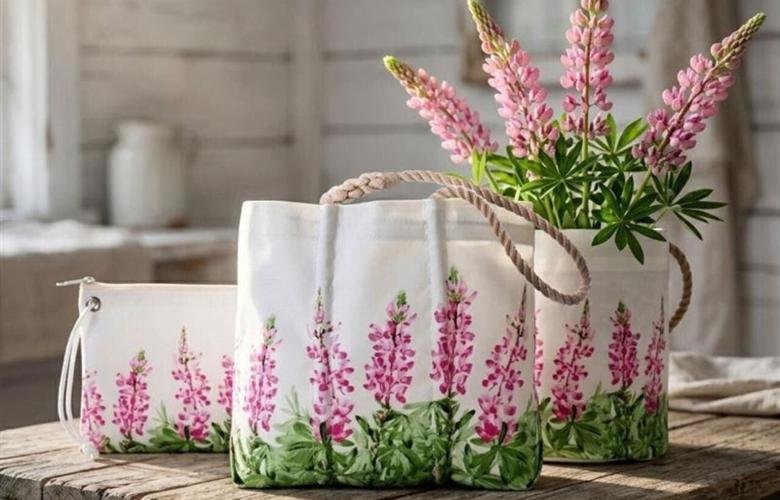 Pink lupine bags by Sea Bags