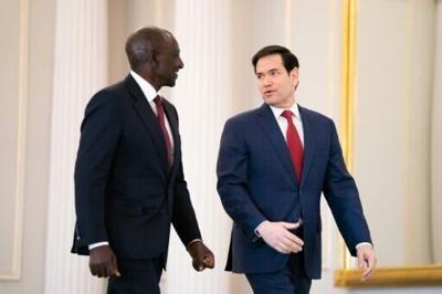 US Secretary of State Marco Rubio speaks with Kenyan President William Ruto before signing an agreement on health