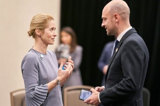European Union High Representative for Foreign Affairs and Security Policy Kaja Kallas speaks with France's Minister for Europe and Foreign Affairs Jean-Noel Barrot