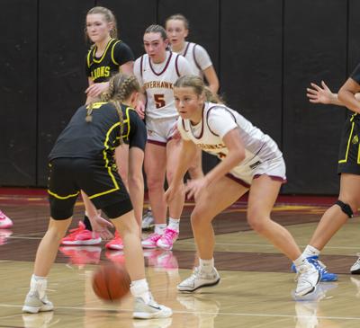 Willow Ziegenhagen (14) gets ready on defense for The Dalles last year.