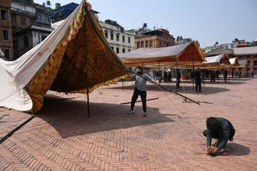 Polling booths are erected in central Kathmandu for Thursday's elections, the first since youth-led protests in September toppled the government