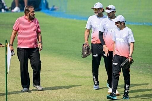 India's captain Shubman Gill (second right) and coach Gautam Gambhir take a look at the Kolkata pitch ahead of the first Test against South Africa