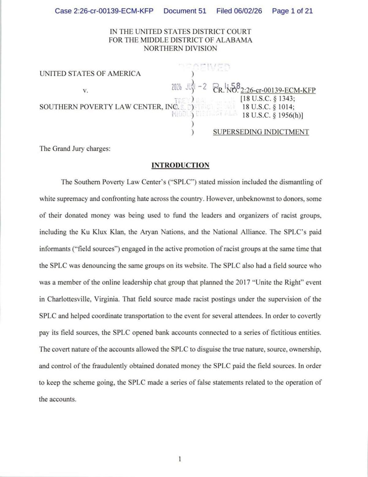 SPLC Superseding Indictment