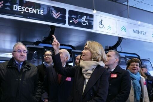 The head of the Ile-de-France region, Valerie Pecresse, attends the launch of the first urban cable car outside Paris
