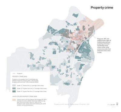 While financial institutions also commit property crimes (red hashmarks) through subprime mortgages, these are rarely included in property crime maps that typically only highlight property and vehicle theft, burglary and arson.
              Patty Heyda...