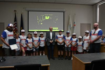 The Dalles Junior Baseball Association (TDJBA) 10 U team at the City Council meeting on July 13.