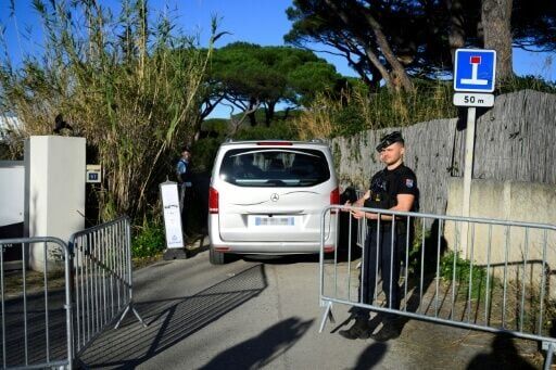 A hearse seen Sunday at the Saint-Tropez home of Brigitte Bardot, La Madrague