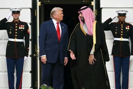 The Saudi royal was greeted by Trump, cannon fire and a fighter jet flyover when he arrived at the White House