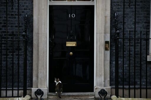 Larry waits to be let in at the door of No. 10 Downing Street, the official residence of Britain's prime minister