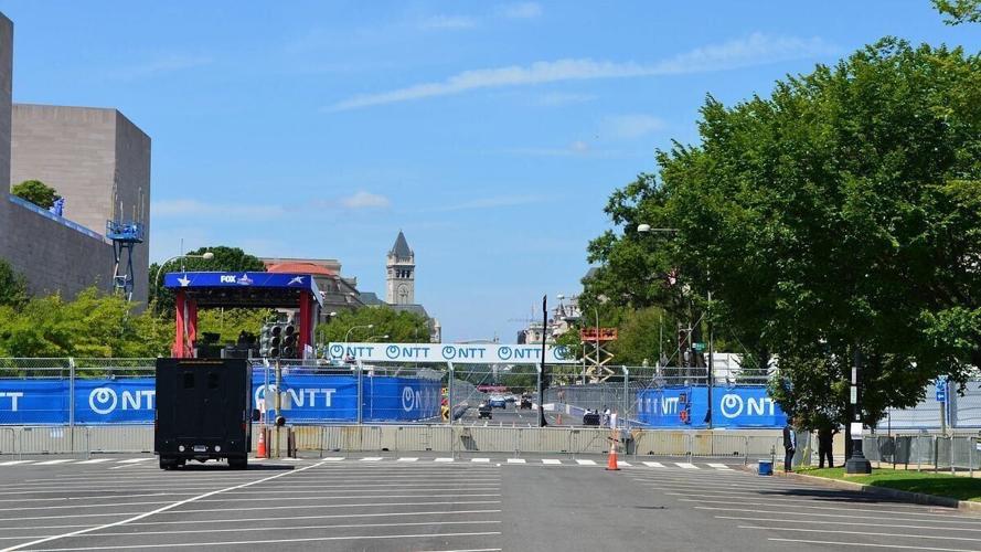 Freedom 250 Grand Prix stands along the National Mall in Washington, D.C., Aug. 21, 2026.
