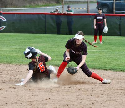 Halle Kock makes the tag at second base earlier this year.