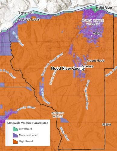 Wildfire hazard map for Hood River County