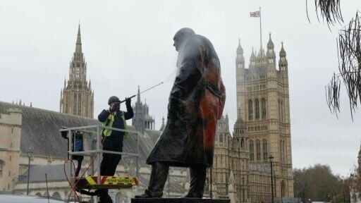 London Churchill statue sprayed with pro-Palestinian graffiti