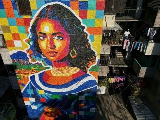 Venezuelan artist Oscar Olivares's latest creation is a mural of a 'Latin American Mona Lisa' on an apartment building in the Zacamil neighborhood in Mejicanos, El Salvador