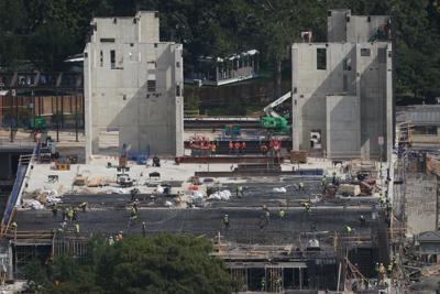 Construction of a White House ballroom continues on Aug. 18, 2026, three days before a court-ordered deadline to halt construction unless Congress authorizes it.