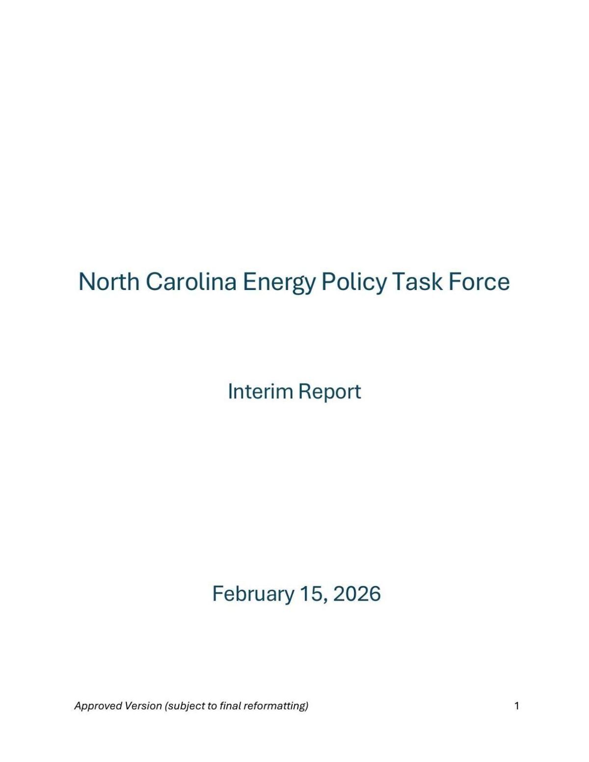 FNF - NC - North Carolina Energy Policy Task Force Interim Report February 2026