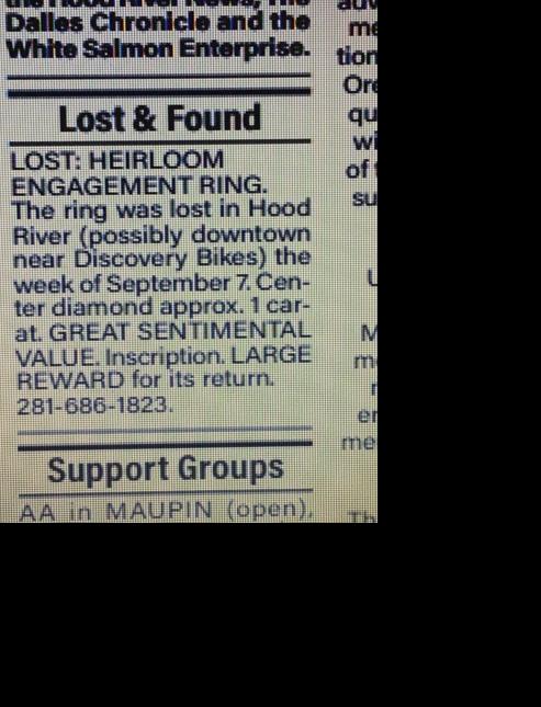 Lost and found ad -- ring found!