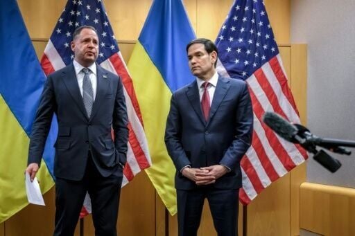 Ukraine's lead delegate Andriy Yermak and US Secretary of State Marco Rubio spoke to the media at the talks