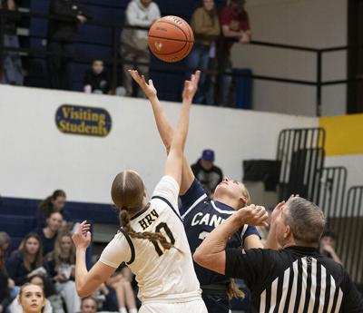 Emily Doss (10) jumps for the ball against Canby earlier this year.