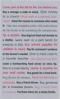 Instructions listed on the back of Kavalyn Kelley kindness card