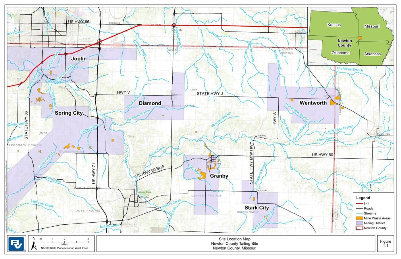 Map of Newton County Mine Tailings site