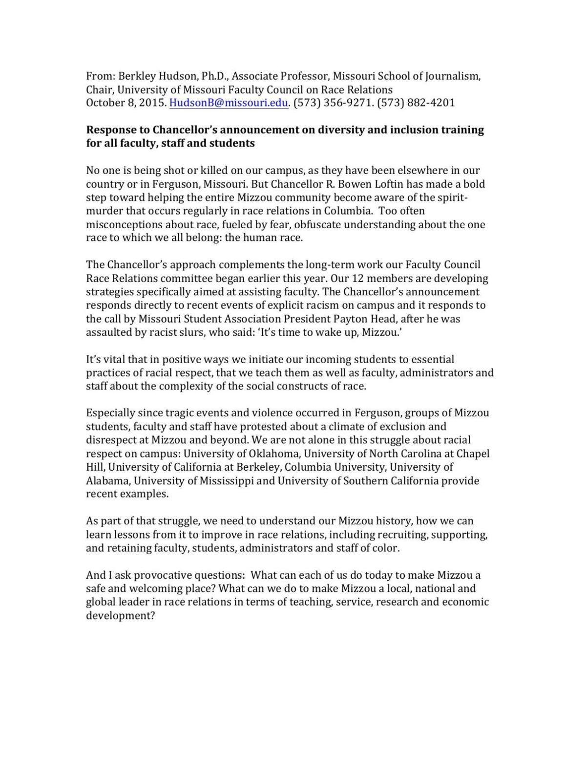 Statement From Mu Faculty Council On Race Relations Columbiamissourian Com