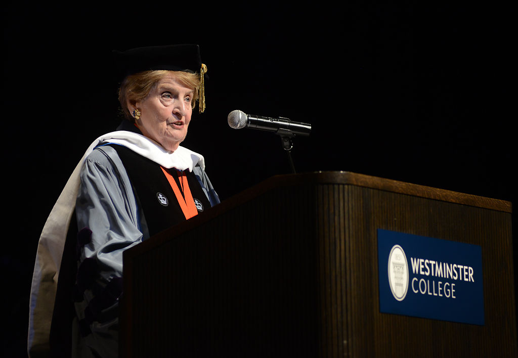 Former U.S. Secretary of State Dr. Madeleine Albright addresses attendees