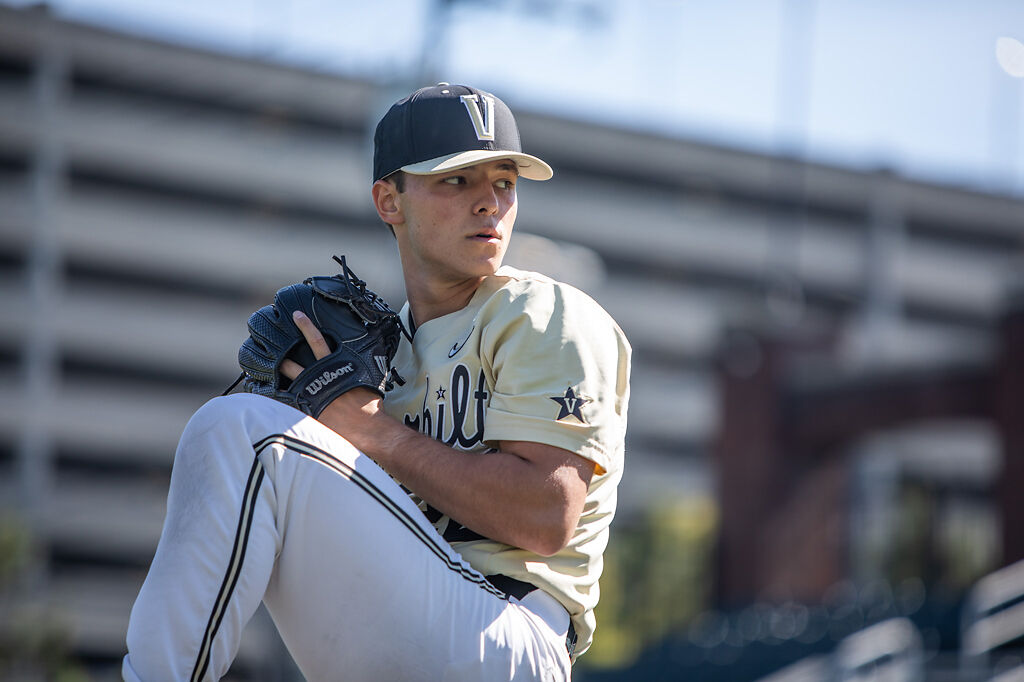 Vanderbilt pitcher Jack Leiter checks the runner, Mizzou Sports