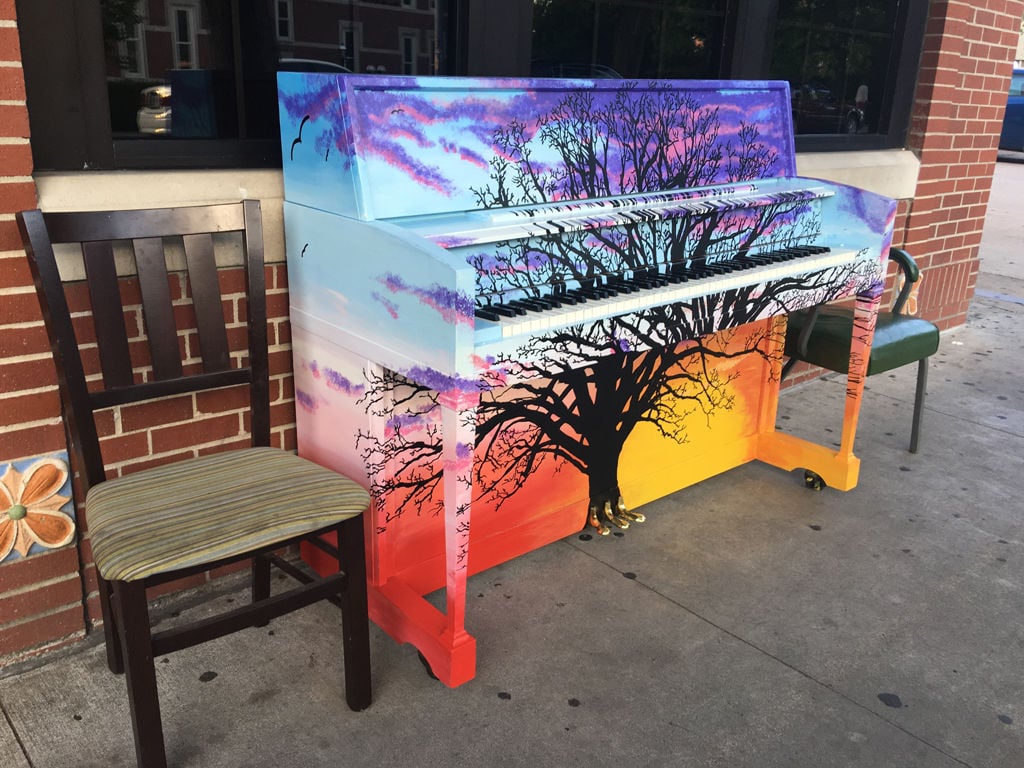 The Ninth Street piano is back with picture of the McBaine bur oak