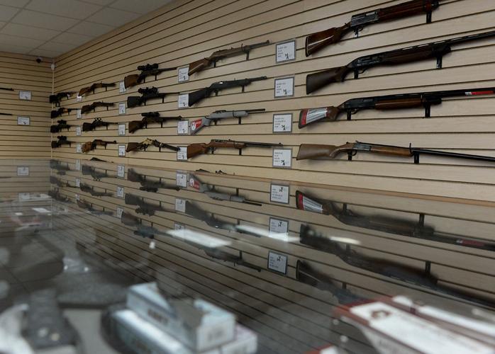 Guns of various types are displayed