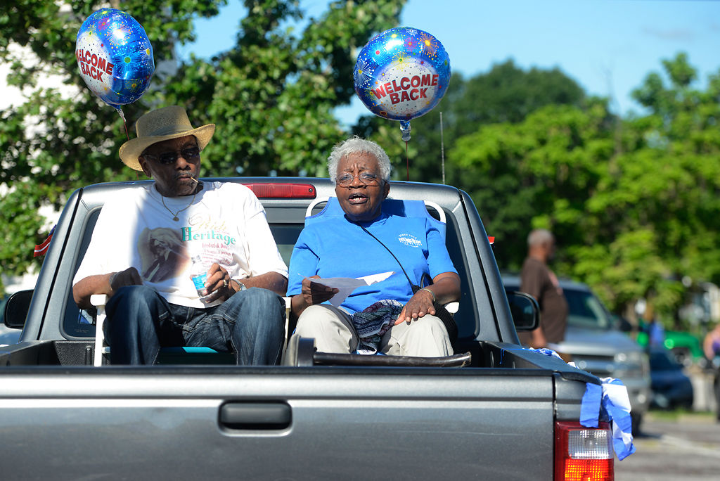 Billy Grant, 80, and Mable Ballenger, 79, sit together