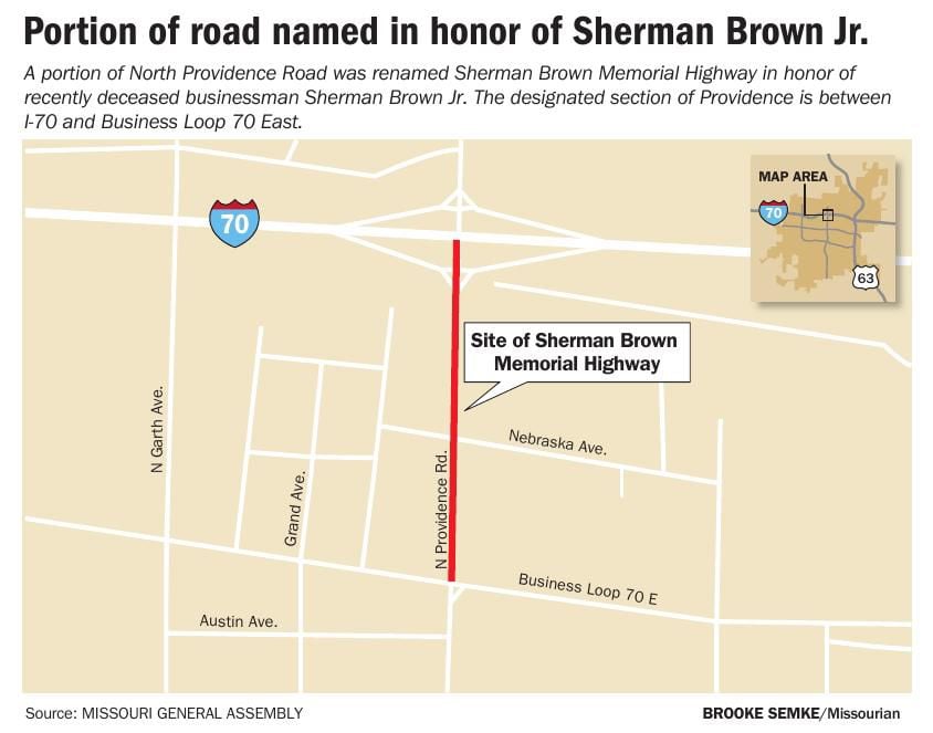 Section of Providence Road dedicated to Sherman Brown Local