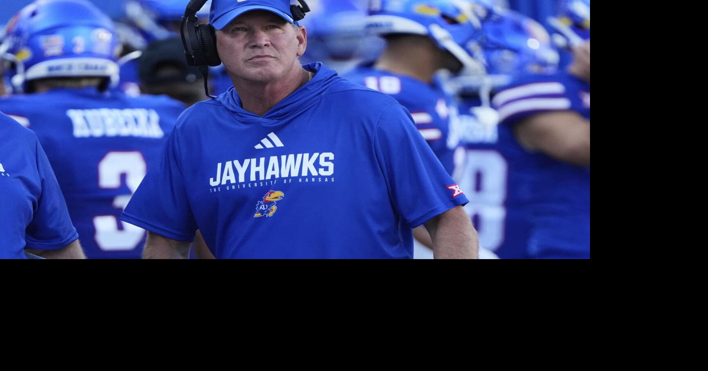Kansas coach Lance Leipold looks on