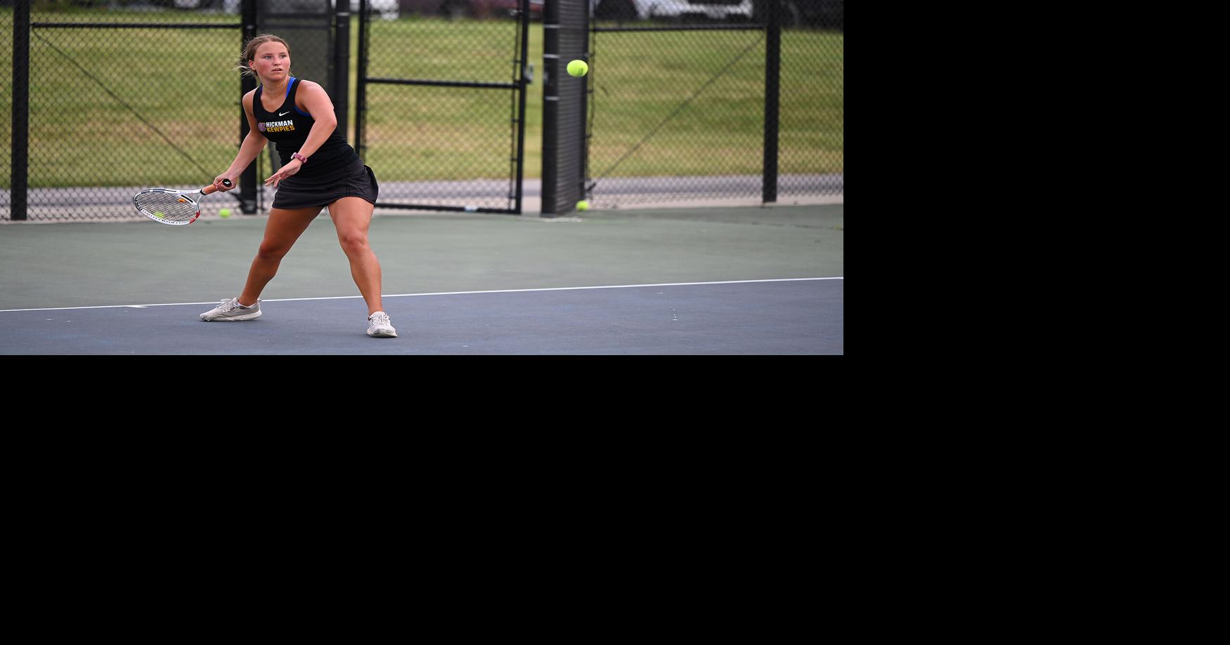 Hickman sophomore Shenandoah Byrne prepares to return the ball
