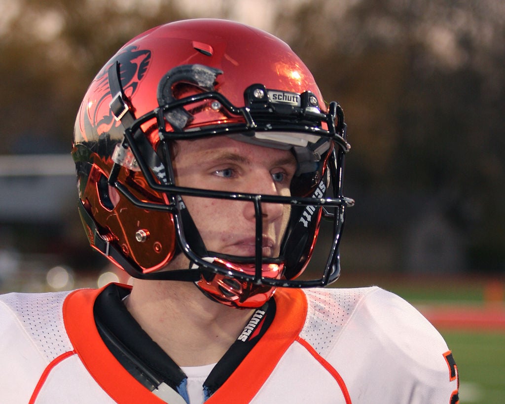 football helmet on player