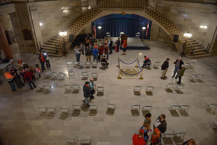 After speeches from Secretary of State John Ashcroft and Sen. Cindy O'Laughlin, Trump supporters file out of the rotunda