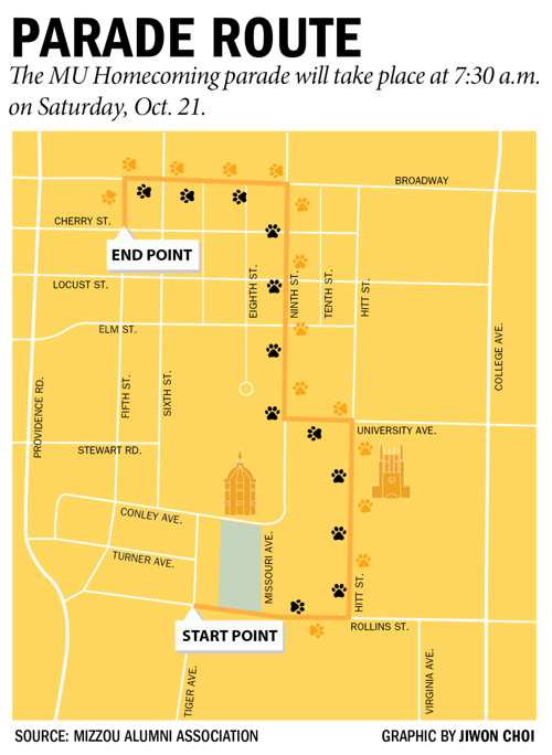 Homecoming Mizzou Parqde Map 2022